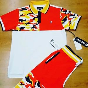NWT Makobi Art Camo Shirt White and Short Set